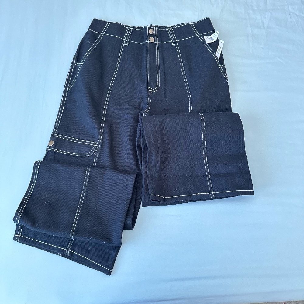 Tillys RSQ Womens Smock Waist Loose Cargo Pants in Black XL